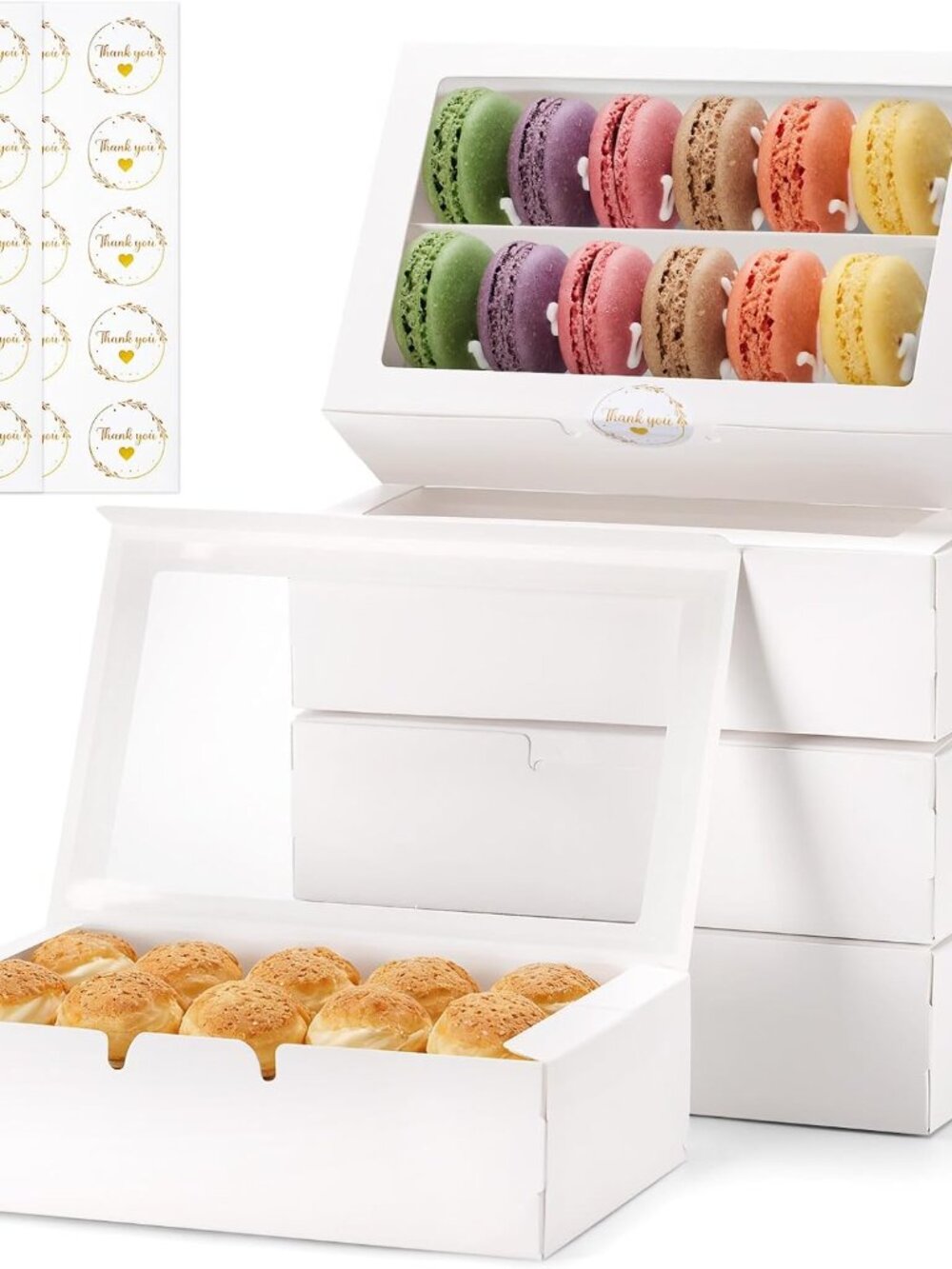 Macaron Boxes with Window, Pack of 20, 7.3x4.6x2in, Each Holds 12pcs